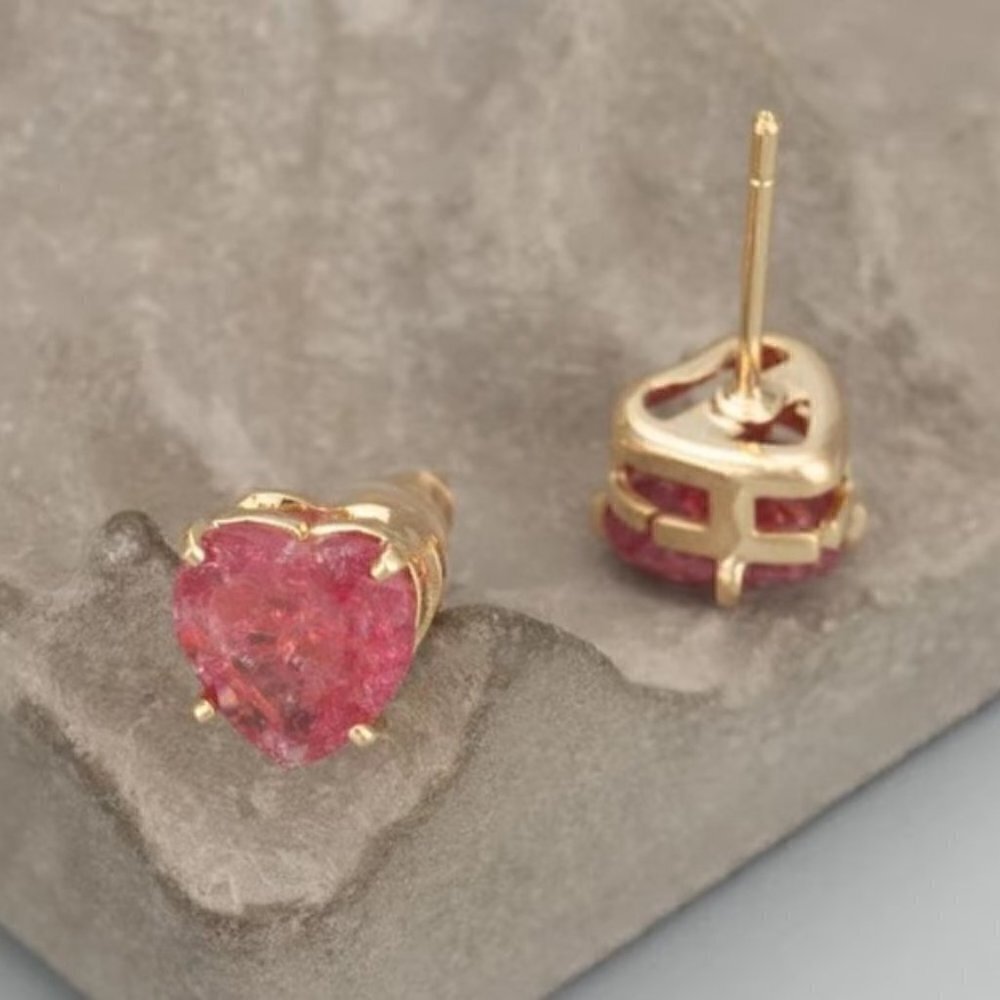 Gold Plated Cubic Zircon Raspberry Heart Stud Earrings